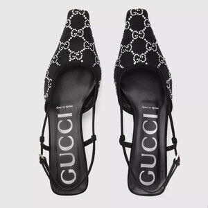 BNIB 100% AUTHENTIC Gucci Crystal Kitten Heels Slingback size 38.5